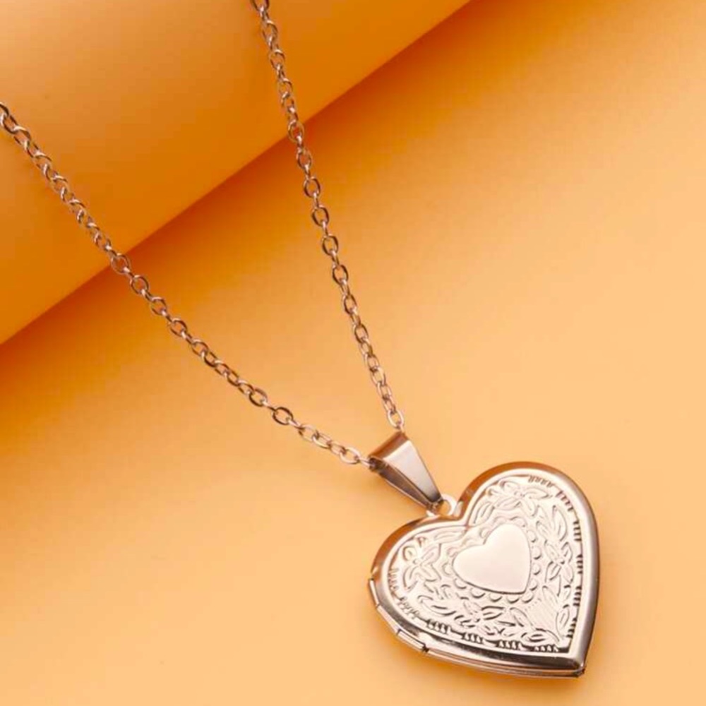 Stainless Steel Open Locket Heart Pendant Necklace